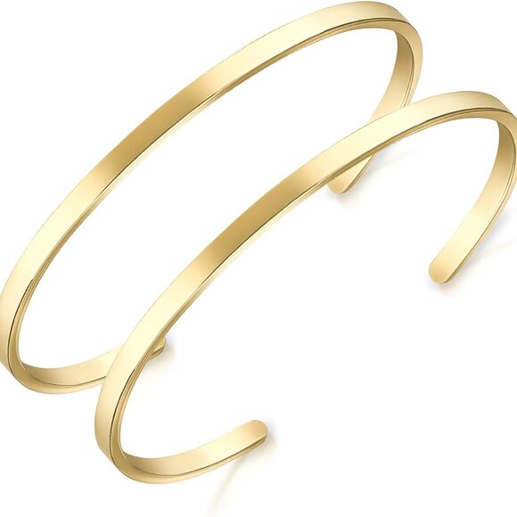 Thin Open Cuff Bracelet Christmas Gift for Girlfriend Wife Mom 18K Gold Plated